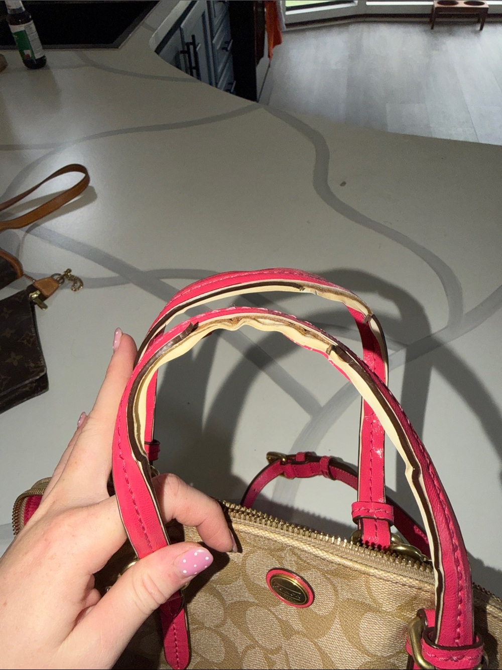 Coach Tan Signature Satchel with Pink Trim - Picture 4 of 4